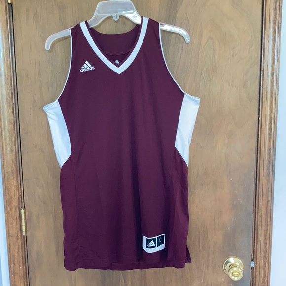 adidas S or L maroon white performance tank team jersey top - Picture 1 of 16